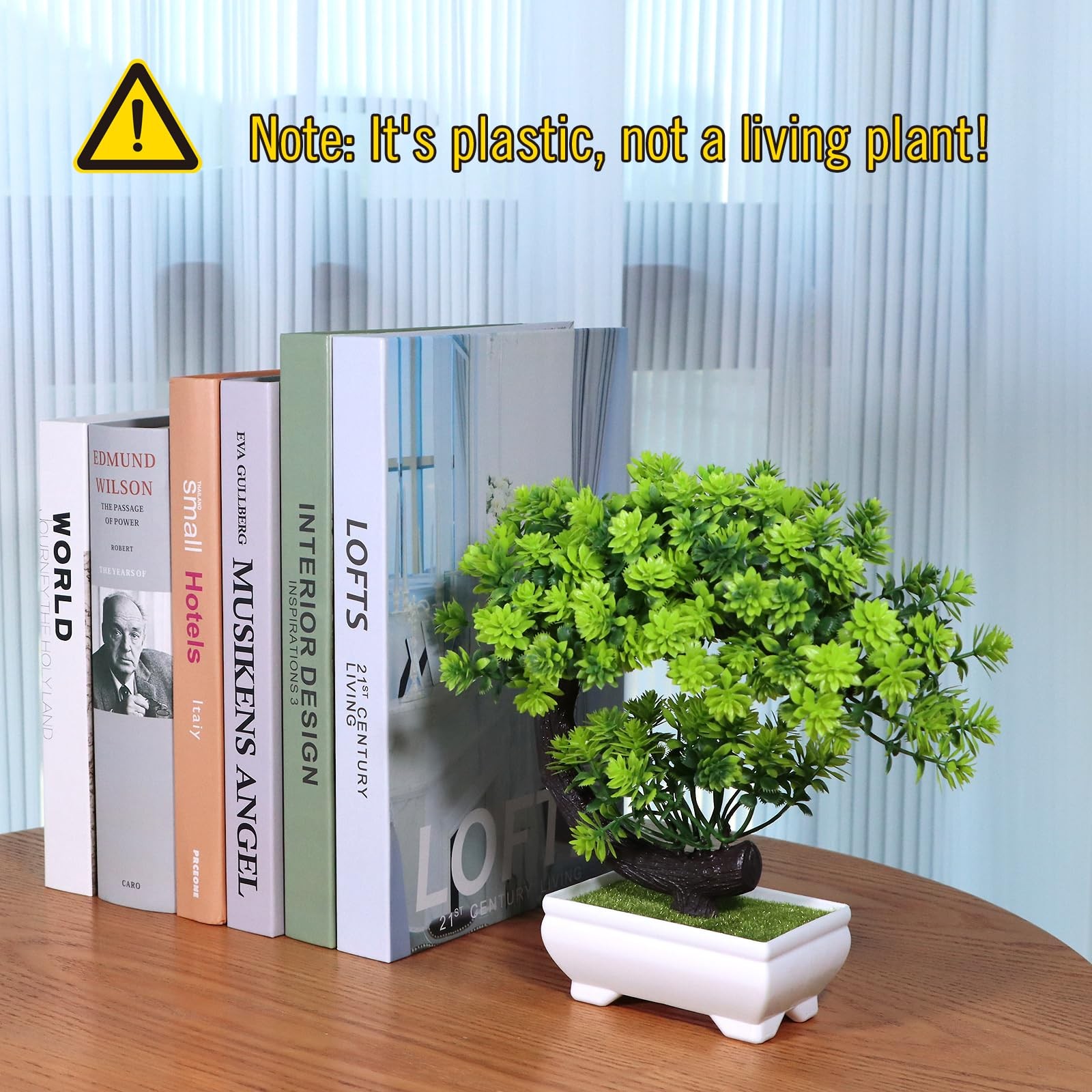 Small Fake Plant Desk Decor Green Artificial Bonsai With Pot 8.5 Inch Tall