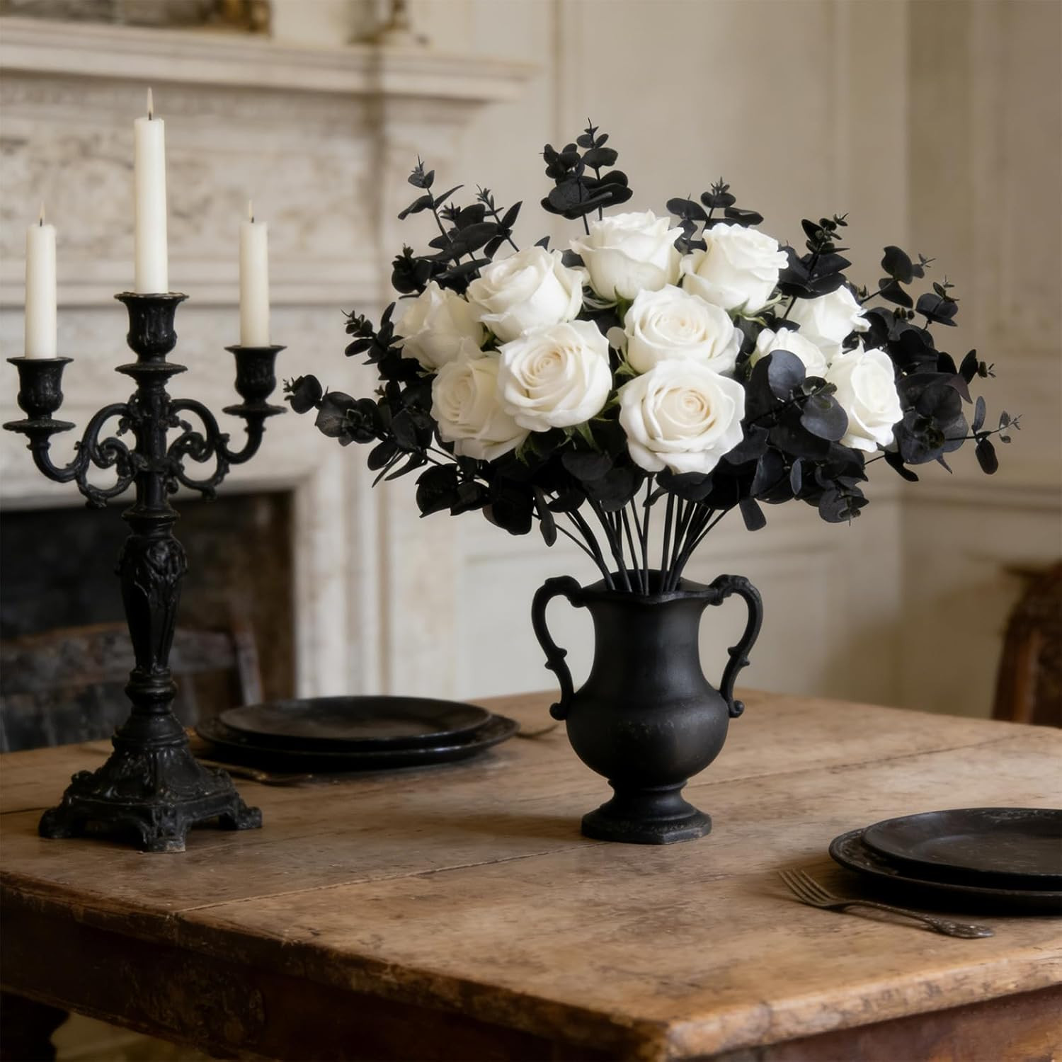 2 Pack Black Eucalyptus Stems with 20 Branches 18.5” Artificial Flower Bouquet