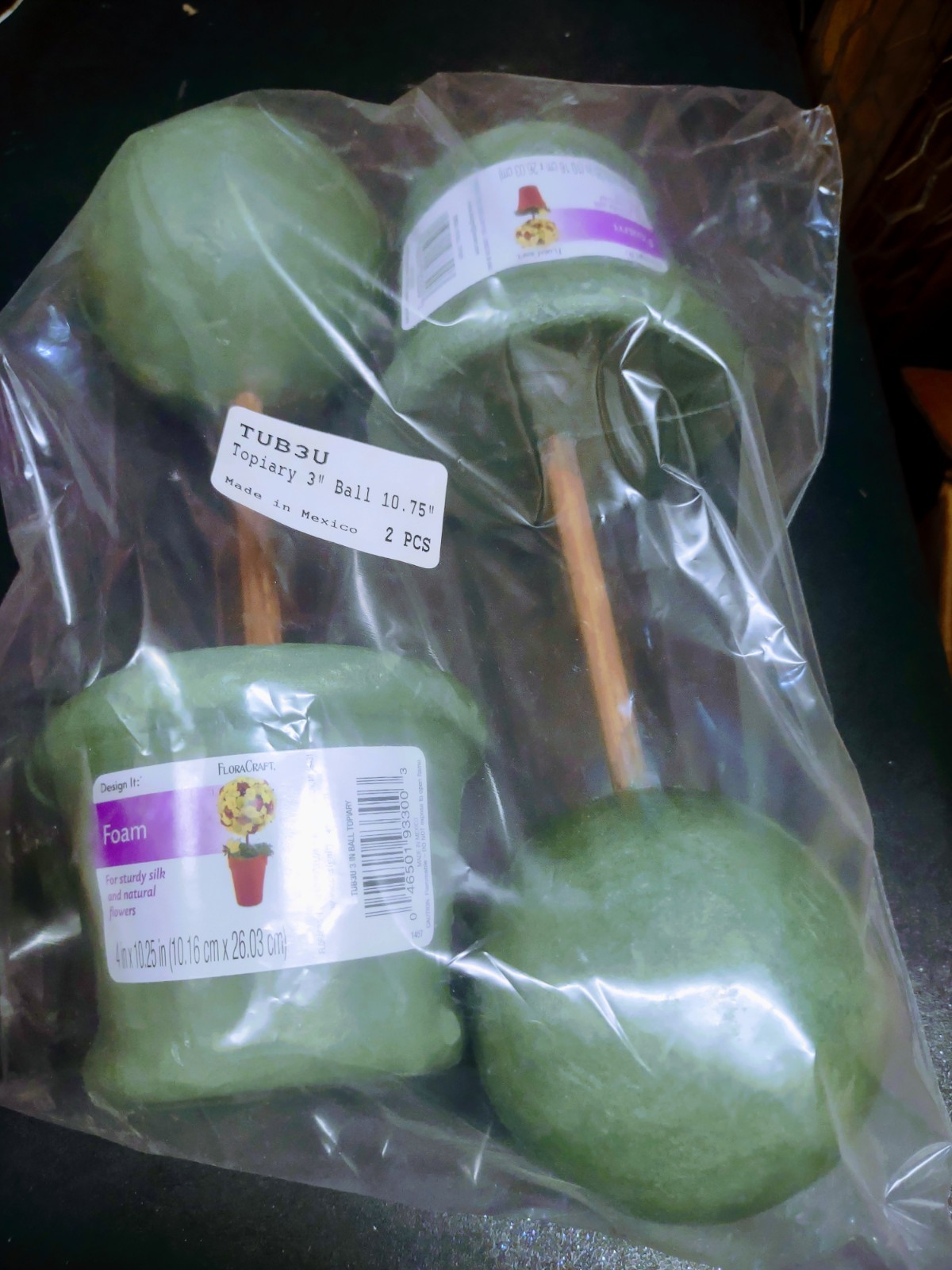 Set of 2: Tabletop Topiary Form 10.25″ Green Foam Topiaries, 3″ Urethane Ball