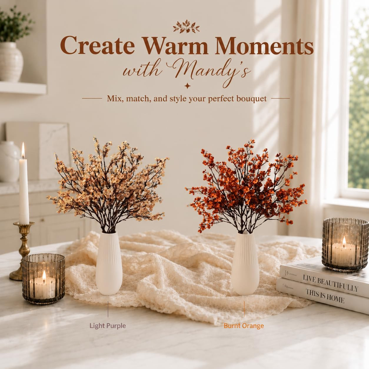 Mandy’S 6 Bundles Artificial Burnt Orange Baby’S Breath Flowers | 18.5 Inch Silk