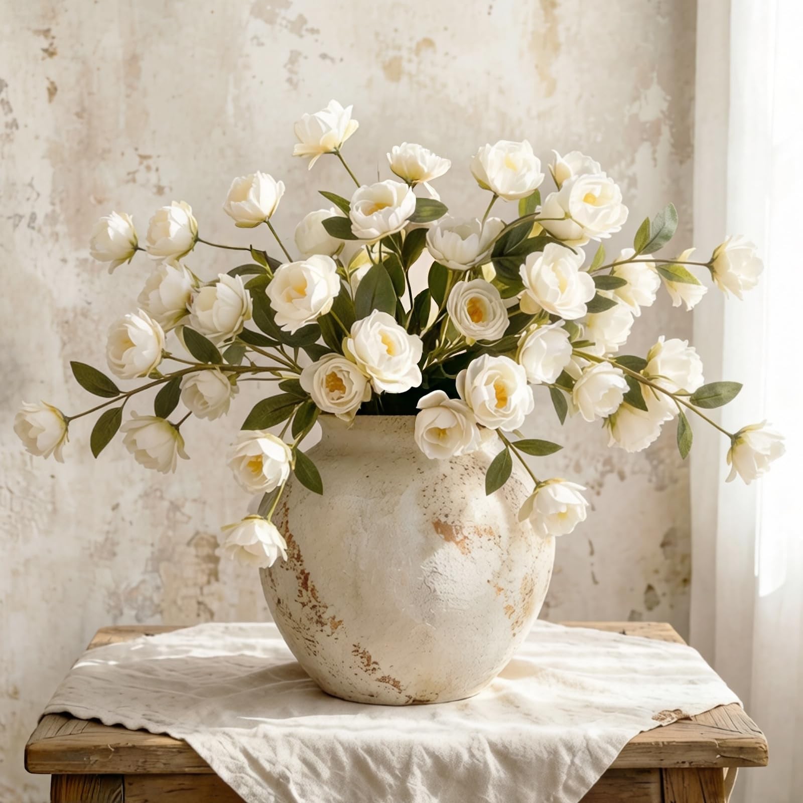Peonies Artificial Flowers for Vase, 4PCS 7 Head Real Touch White Peony Stems…
