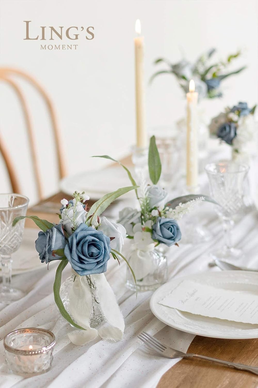 24-Piece Artificial Rose Pack in Dutch Blue for Elegant Wedding Arrangements