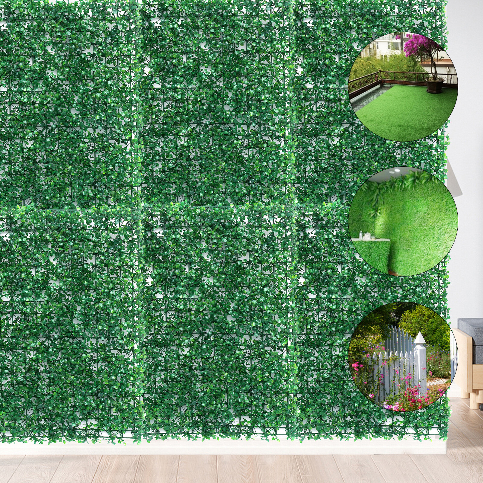 12pcs Artificial Boxwood Hedge Mat UV Grass Fake Fence Wall Decor 24×16″ 40*60cm