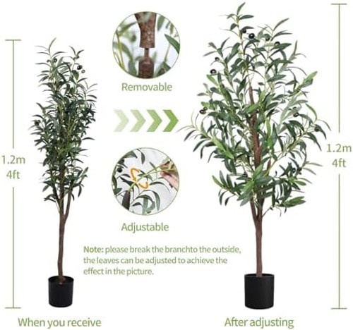 Artificial Olive Tree, 4FT Tall Faux Olive Trees 48in Outdoor Fake Potted Sil…