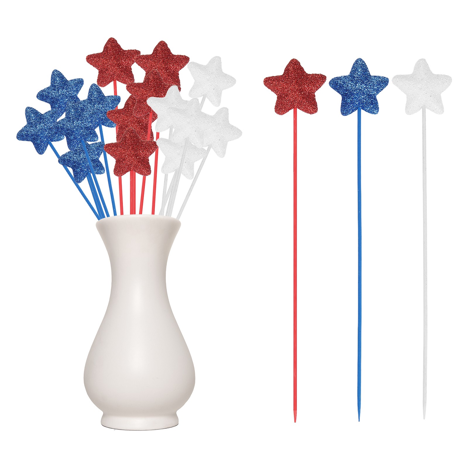 24 Pcs 4th of July Glitter Star Picks 8″ Sparkly Sticks (Red/Navy Blue/White)