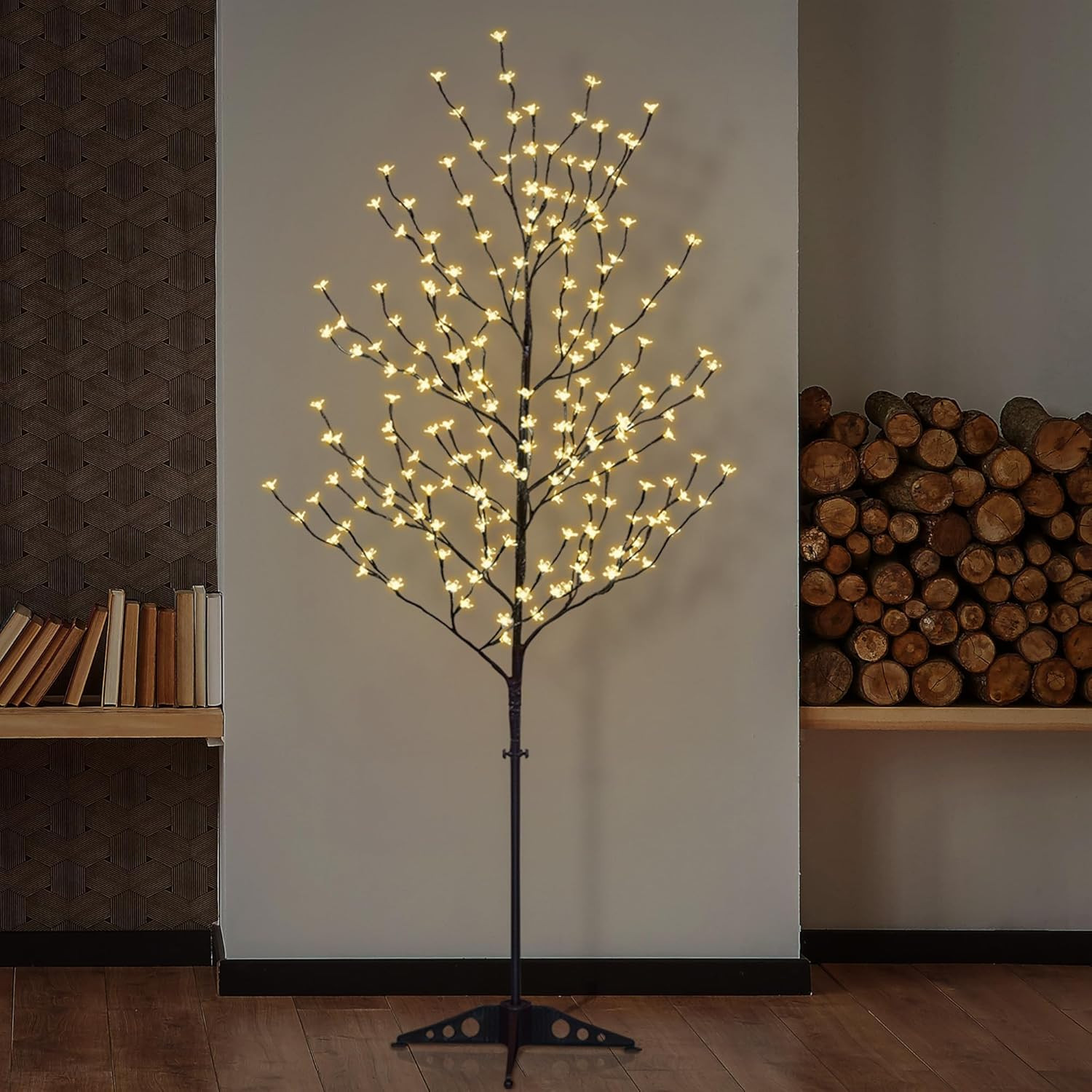 6.5 Feet 208L LED Lighted Cherry Blossom Tree, Warm White, Decorate Home Garden,