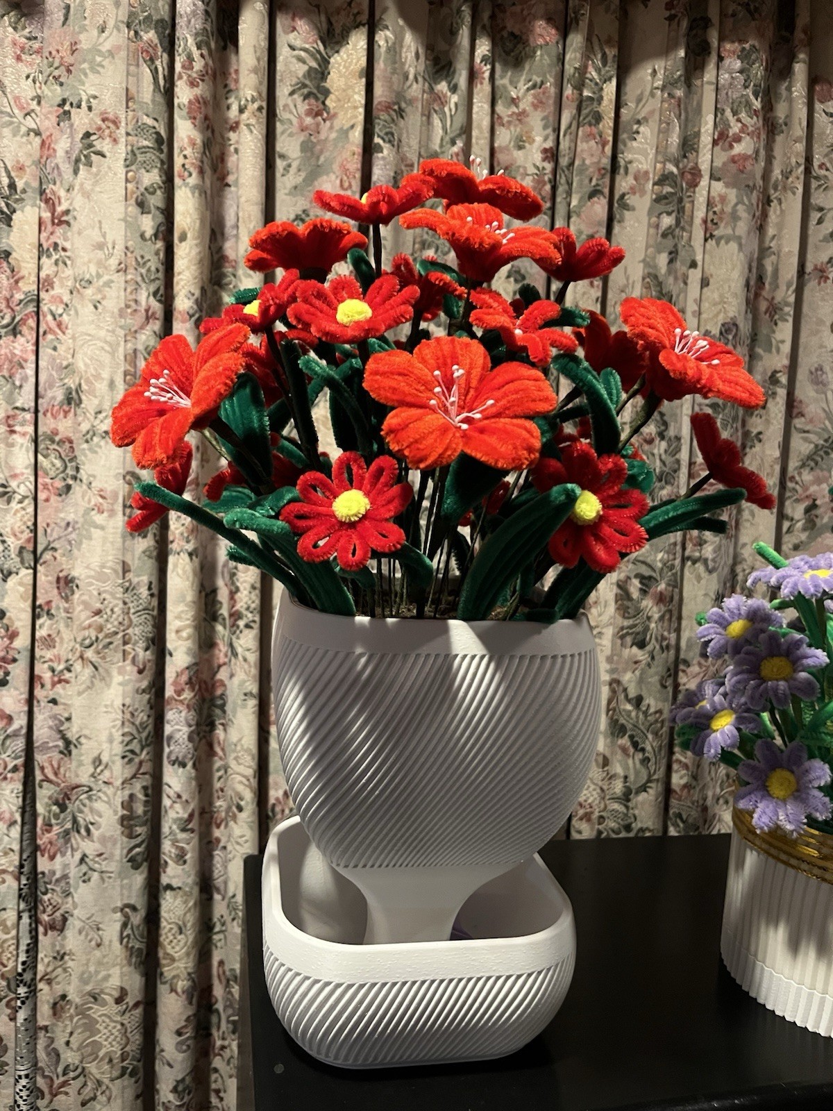 Elegant Handmade Red Velvet Flowers Eco Modern White Vase home or Office Decor