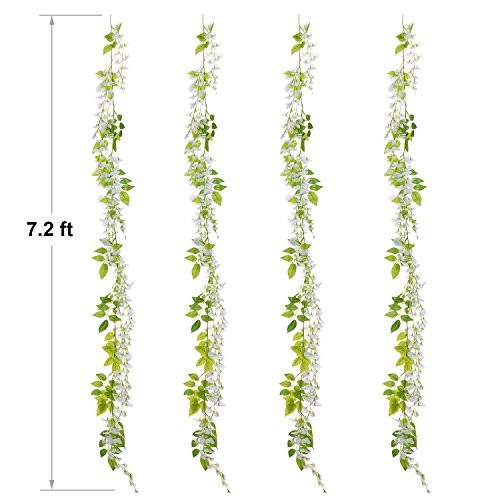 Wisteria Artificial Flowers Garland, 4Pcs Total 28.8ft White White,green