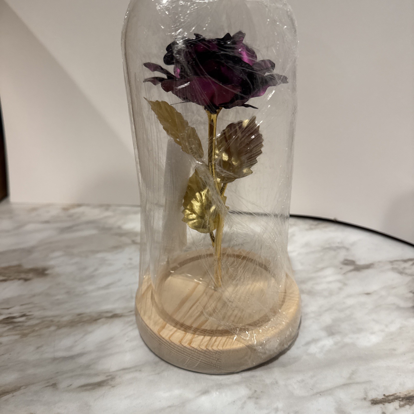 24K Gold Plated Dipped Rose Flower in glass dome Romantic Gift Love for mom girl