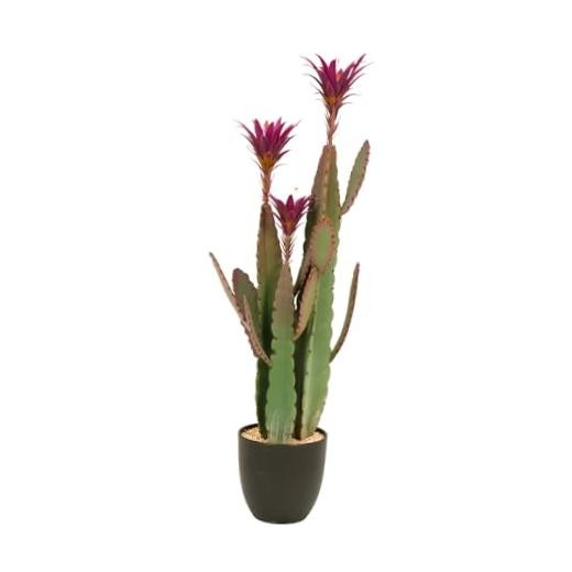 3ft Tall Artificial Cactus with Magenta Flower in Pot, Fake Cacti Plant of
