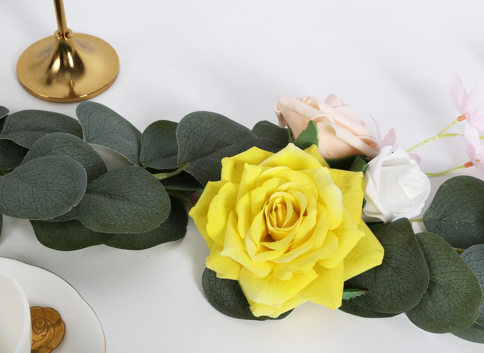 Artificial Flowers – 16pcs Yellow Fake Roses, 4.3″ Velvet Roses for Wedding B…
