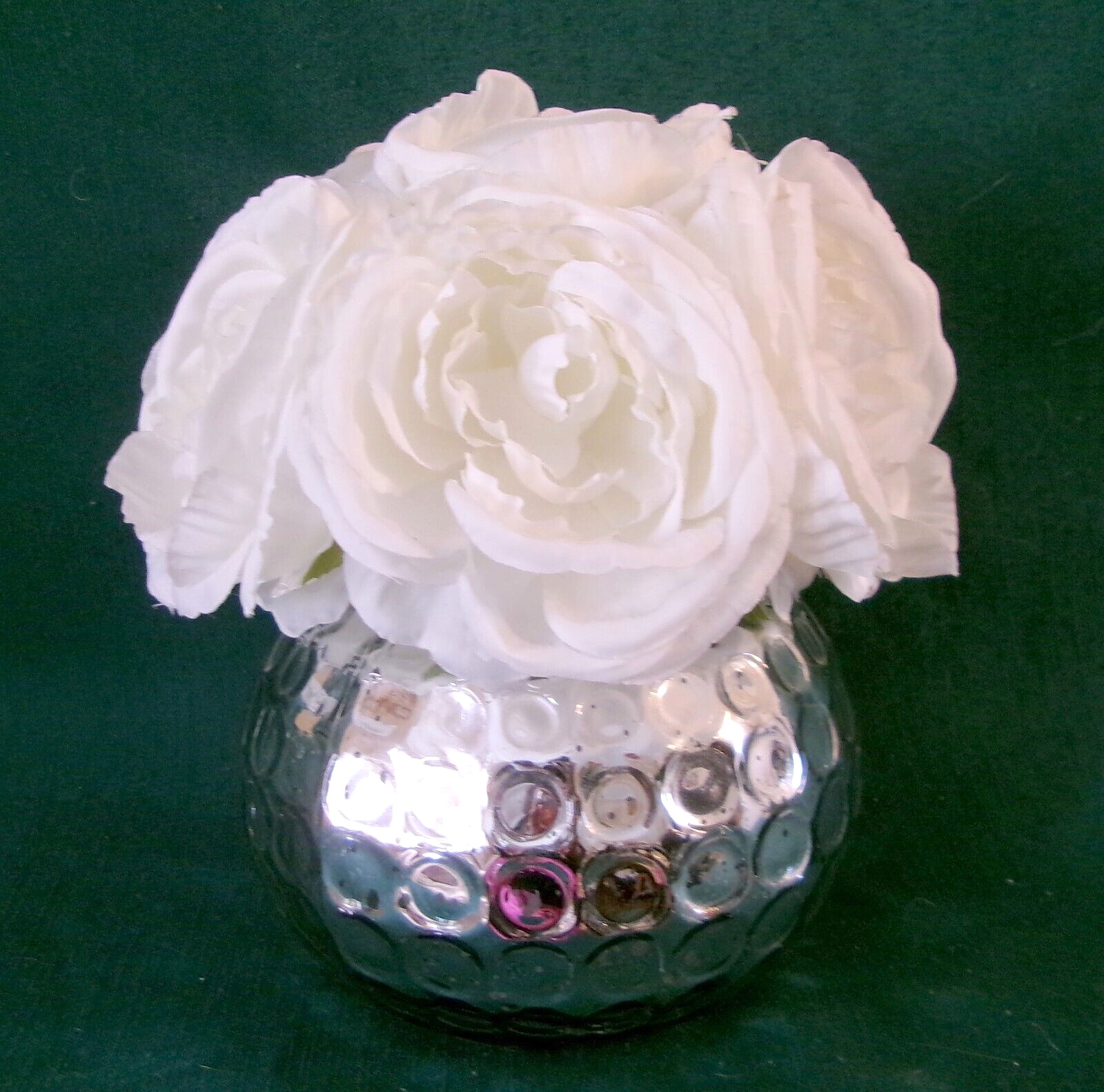 ARRANGEMENT Floral White Rose Artificial Silk Silver Vase Home Decorations