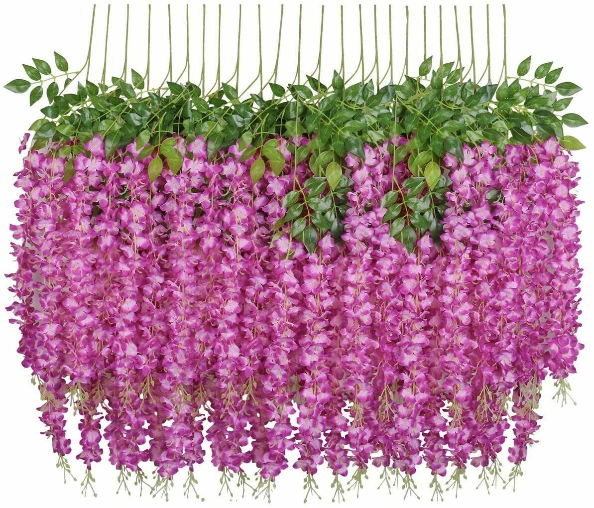 12/24PCS Artificial Wisteria Hanging Flower Vines Garland Strings Wedding Decor