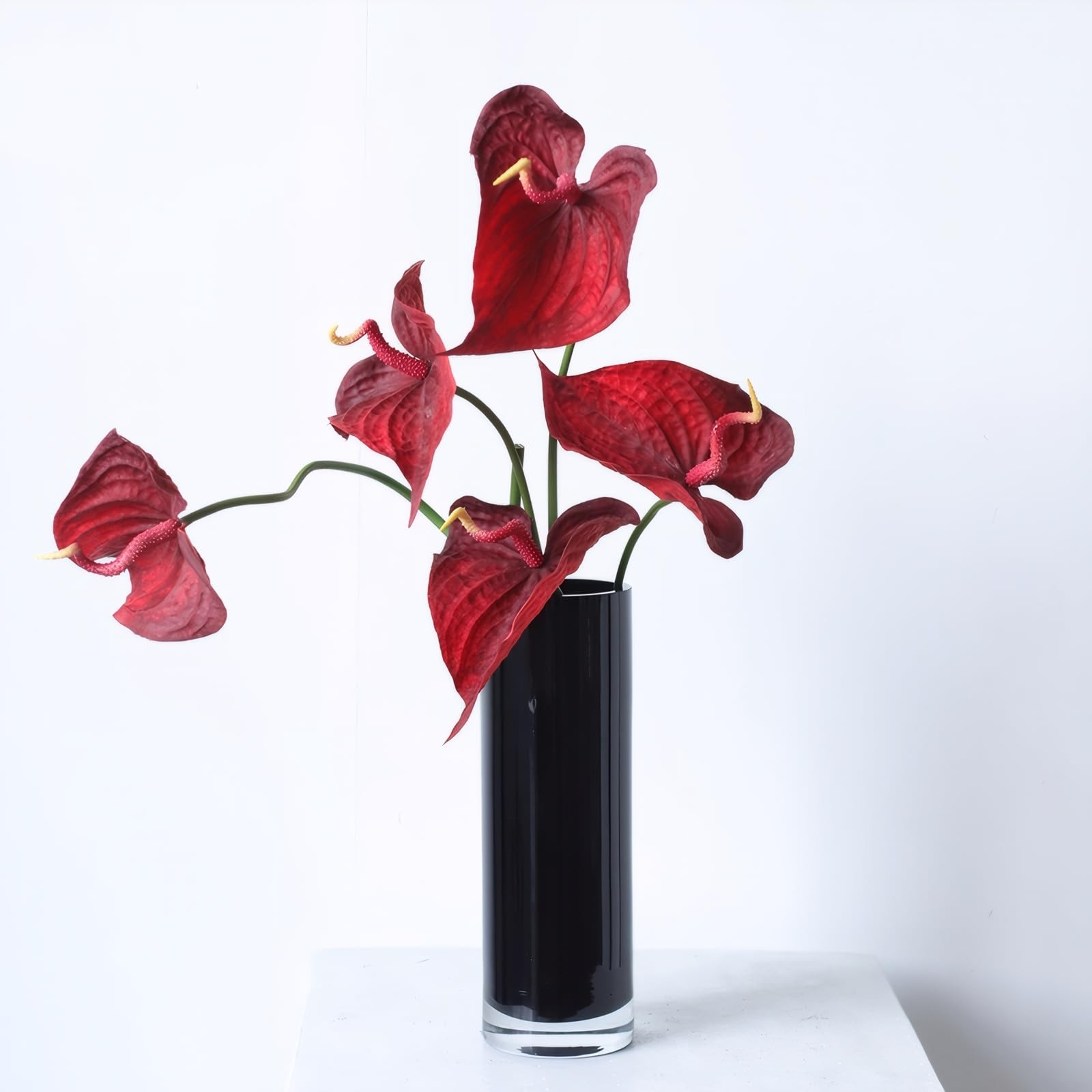 30″ Artificial Anthurium Lily Flowers 3pcs Red Fake Tropical Flowers for Vase…