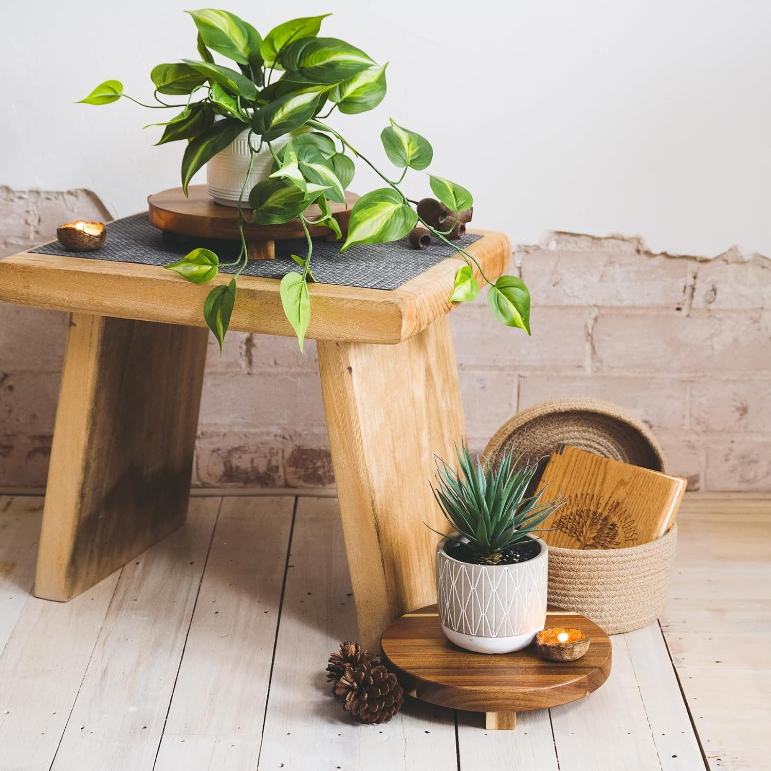 Planta Artificial Pothos Verde Oscuro Maceta Ceramica 5×3.5 Decoracion Estantes