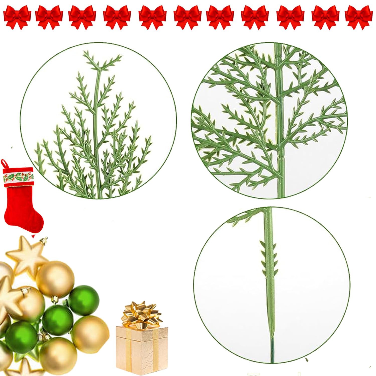 Artificial Pine Branches,30 Pcs Christmas Faux Cedar Stems, Artificial Faux C…