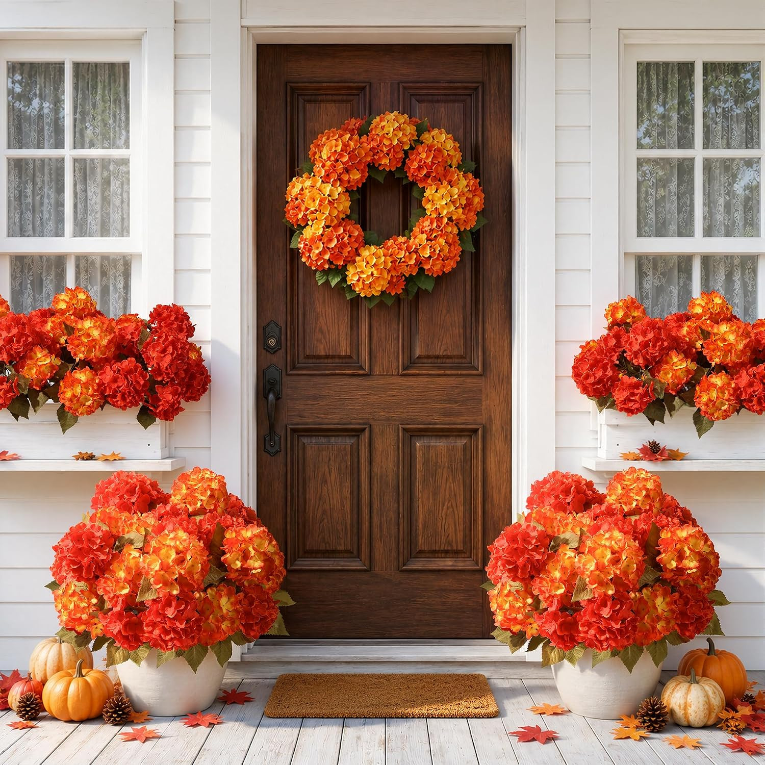 Artificial Flowers for Outdoors, 4 PCS Fall Fake Silk Hydrangea Flower Stems for