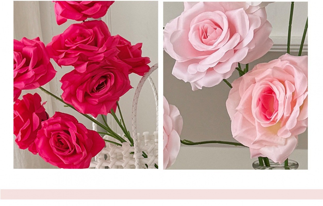 6Pcs Silk Artificial Roses Faux Flowers Pink Blue Purple for Wedding Home Decor