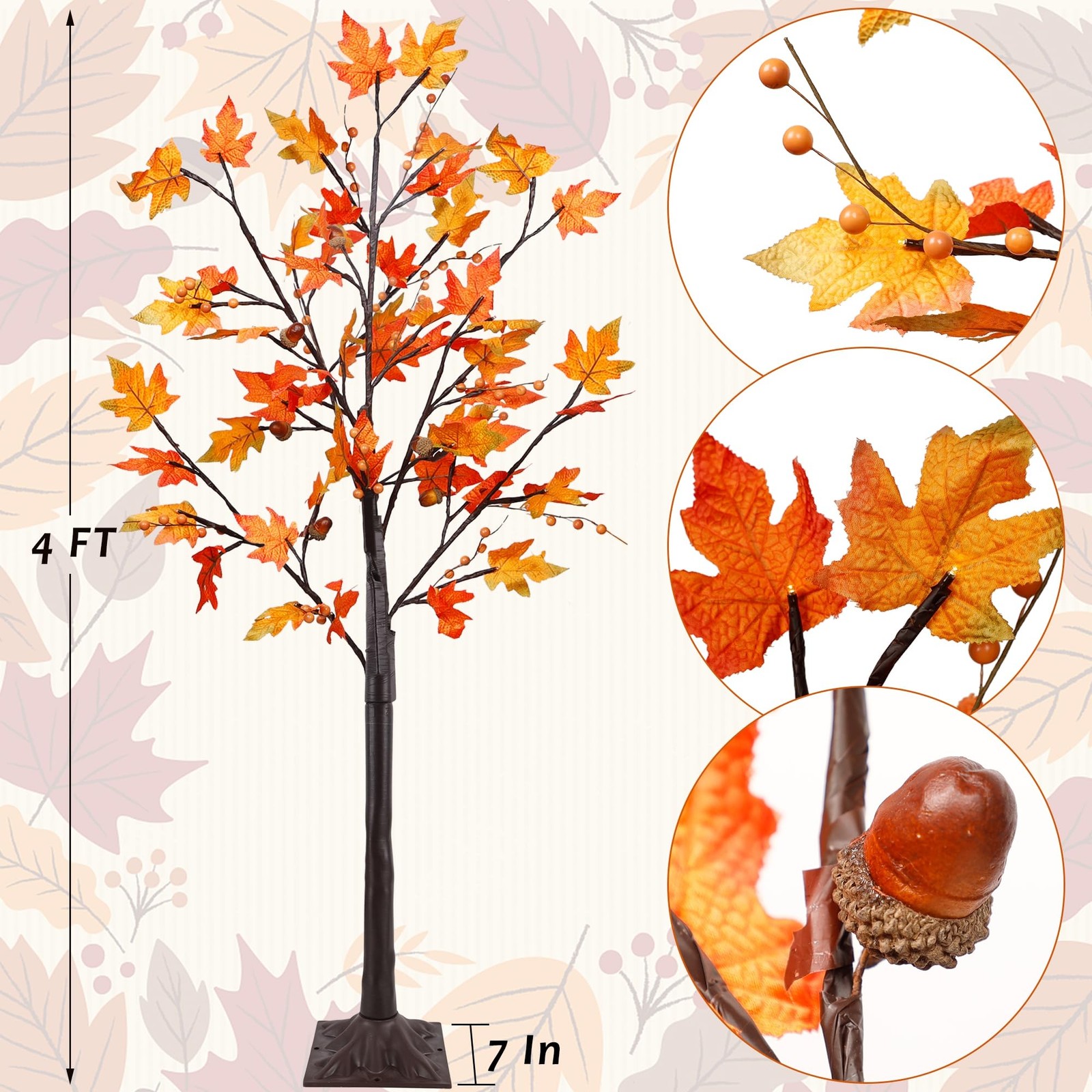 LED Lighted Maple Tree, 4 FT Lighted Artificial Tree for Thanksgiving Harvest…