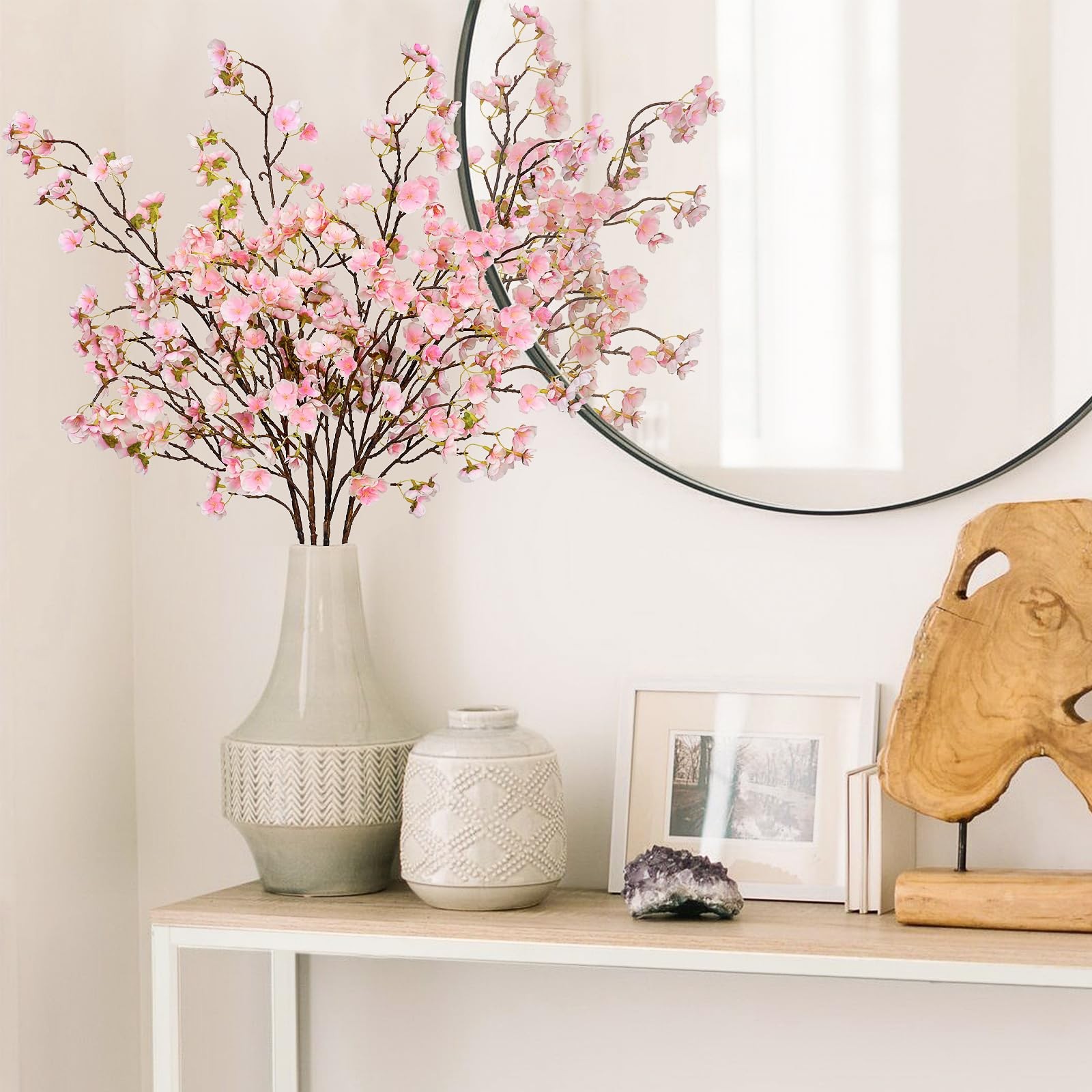 Artificial Cherry Blossoms Silk Stems 40 Inch Light Pink Set of 3 Wedding Decor