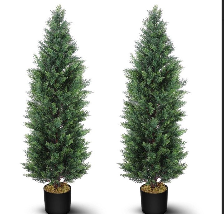 Artificial Cedar Tree 2 Pack 4 Feet Tall Outdoor UV Rated Porch Decor