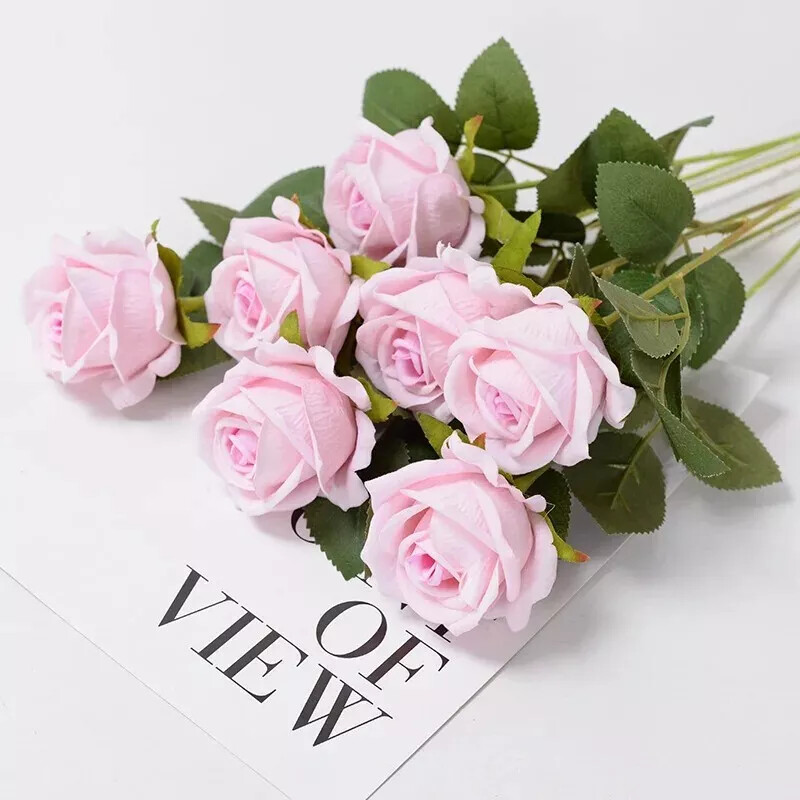 NEW 20Pcs Red Silk Roses Artificial Flowers Realistic Bouquet Home Decor Wedding
