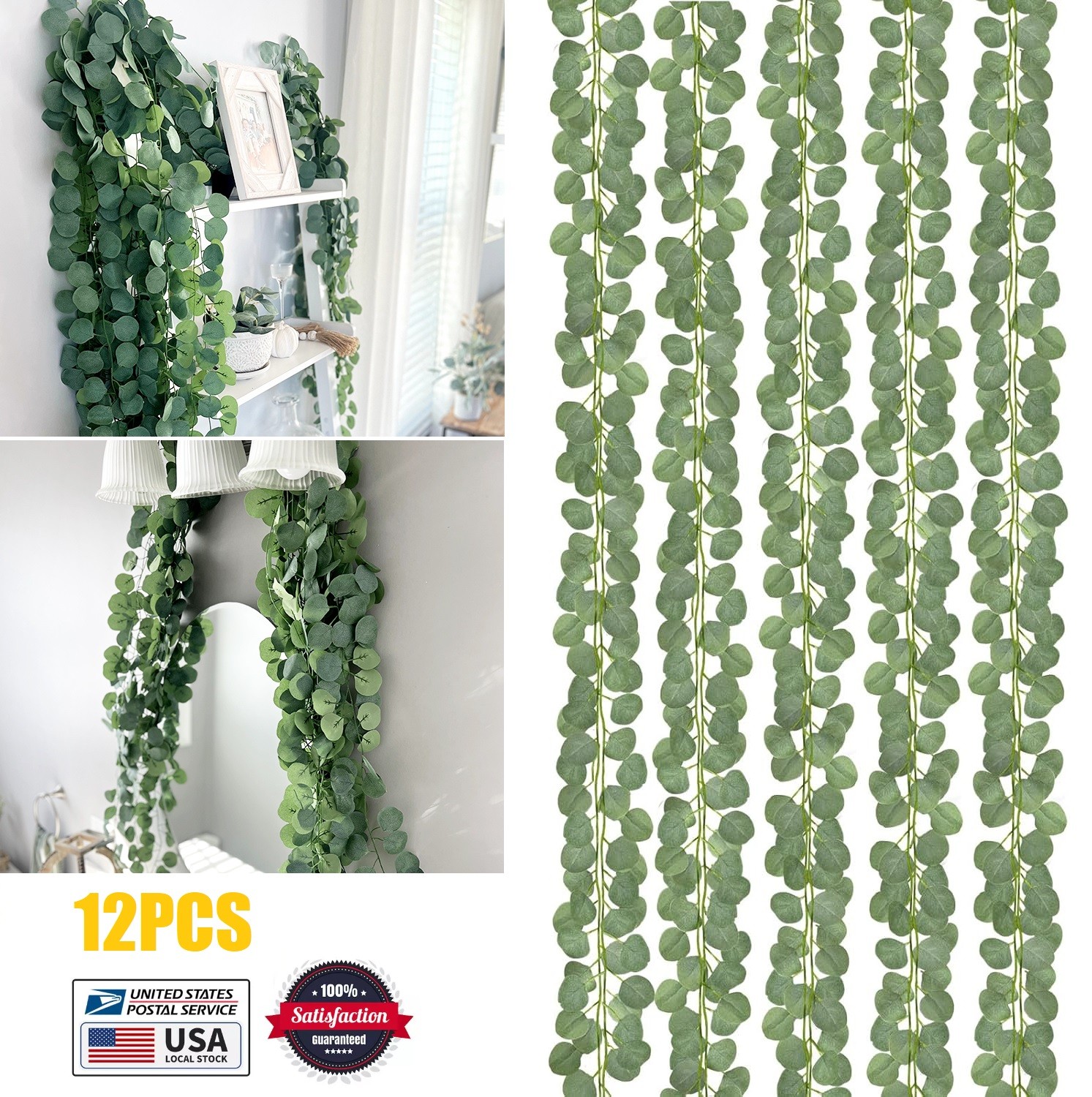 12/24x Artificial Eucalyptus Garland Faux Silk Leaf Garland Vines Wedding Decor