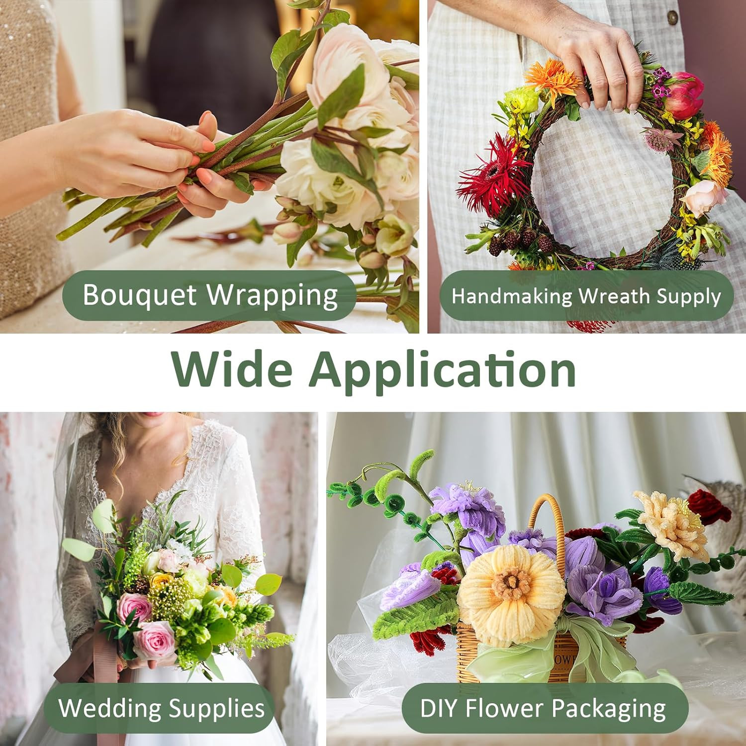 300 PCS Floral Wire Stems, 26 Gauge 14 Inch Artificial Flower Stems, Green Flow