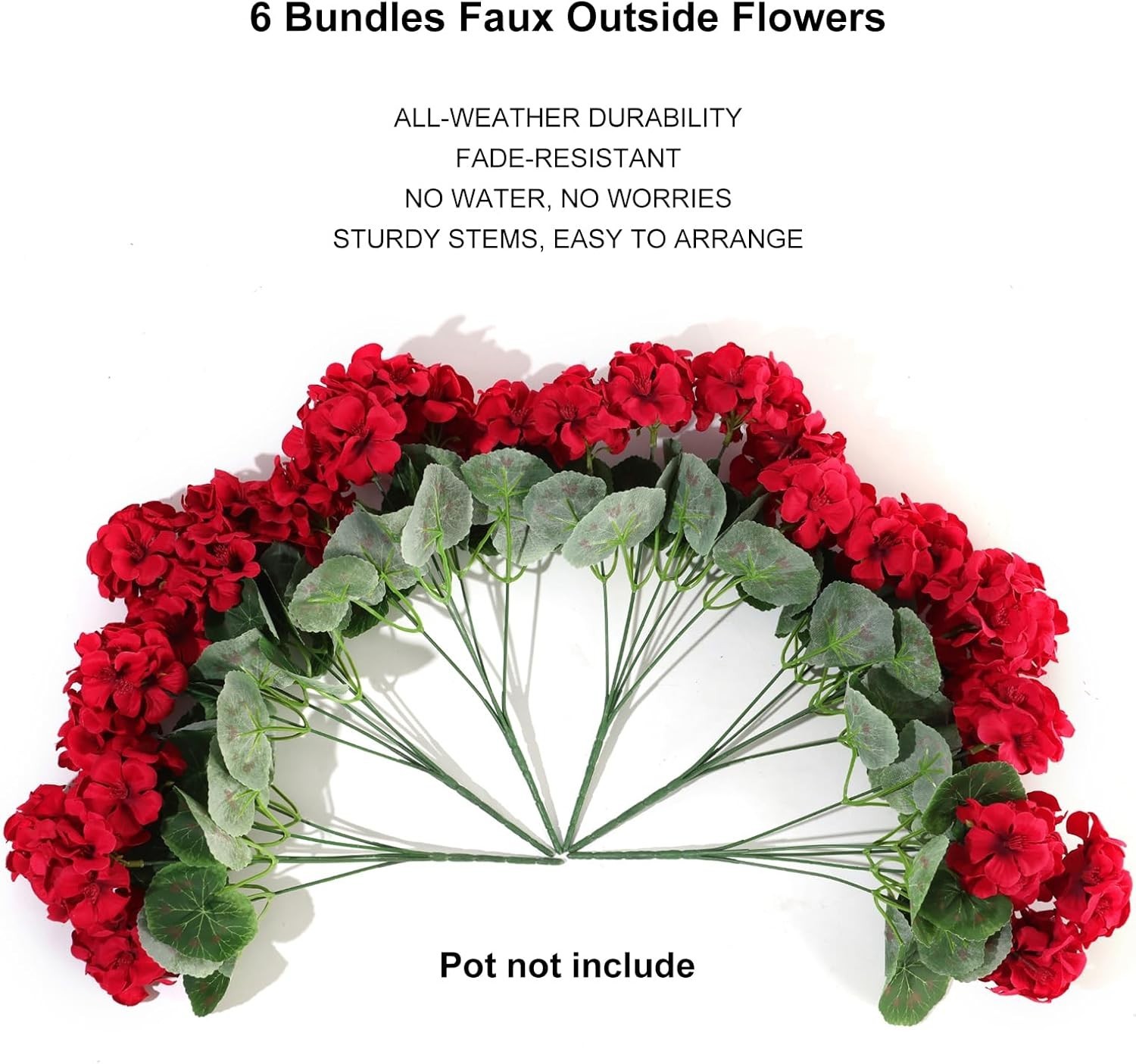 Elegant 6 Bunches of UV Resistant Red Geraniums – Forever Fresh Outdoor Decor