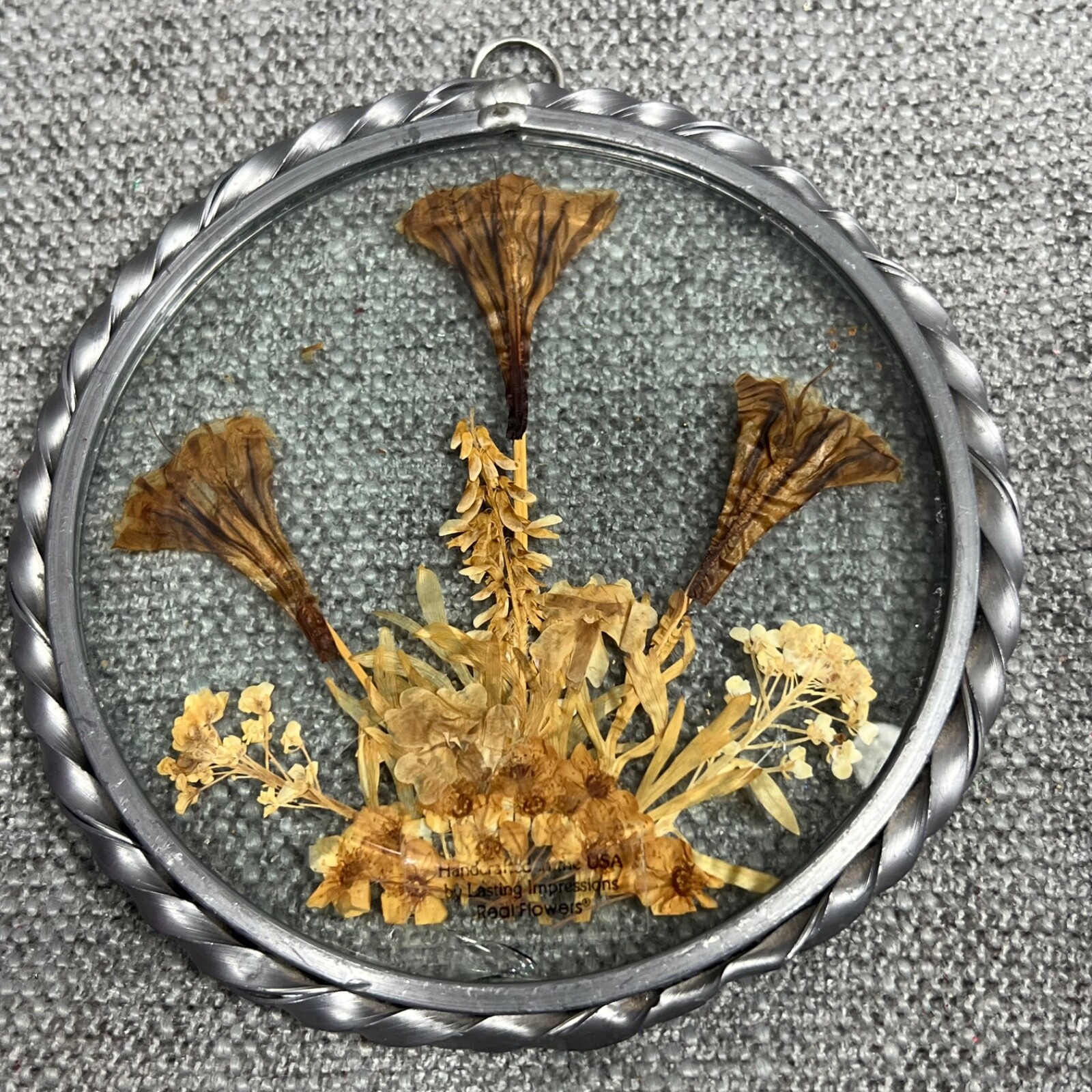 3 Lasting Impressions Dried Flower Wall Hangings Twisted Pewter Frames USA Made