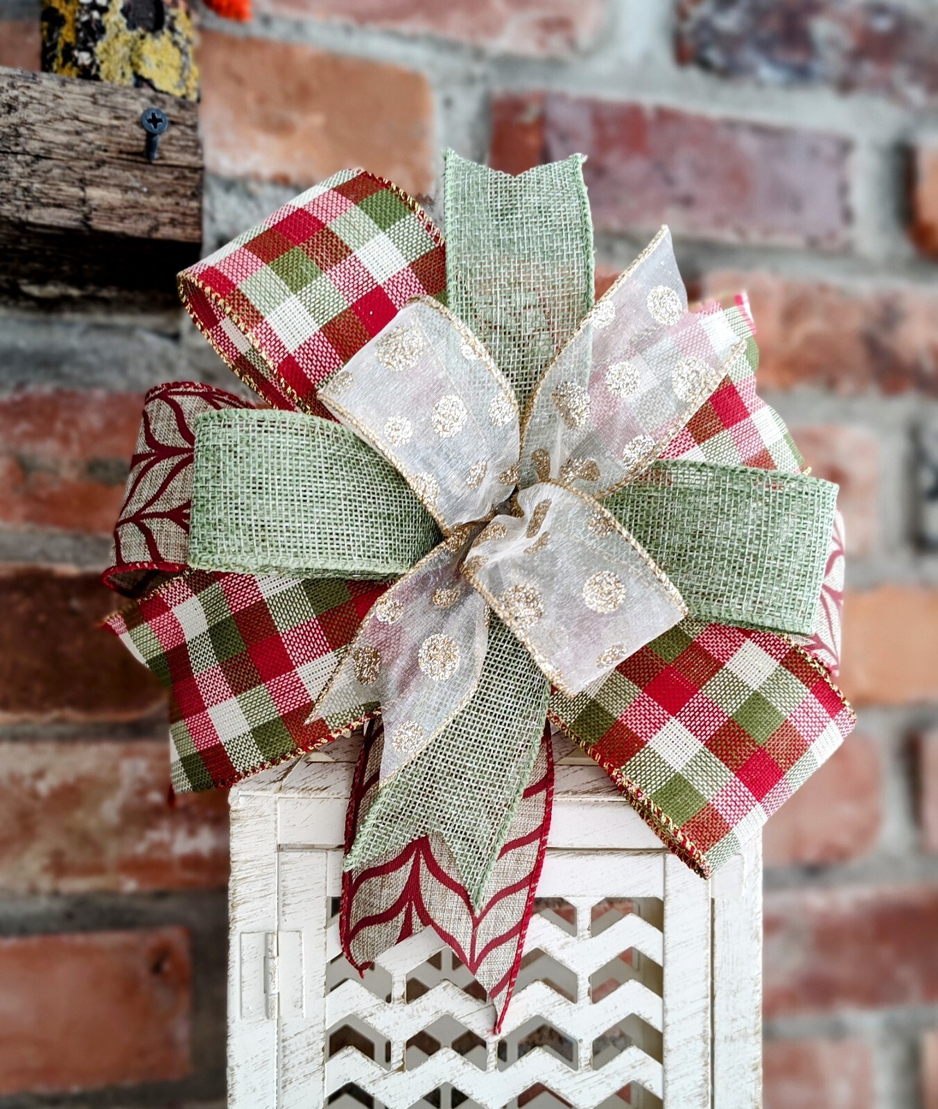 8×8 Sage, Berry, Gold Bow, Lantern Bow, Door Hanger Bow, Wreath or Swag Bow