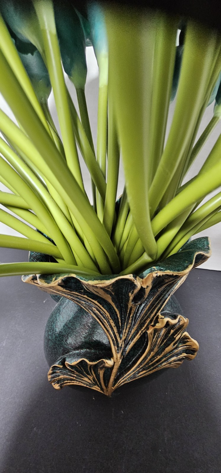 Teal Calla Lily Artificial Flowers Bouquet Wedding Centerpiece Pretty Green Vase