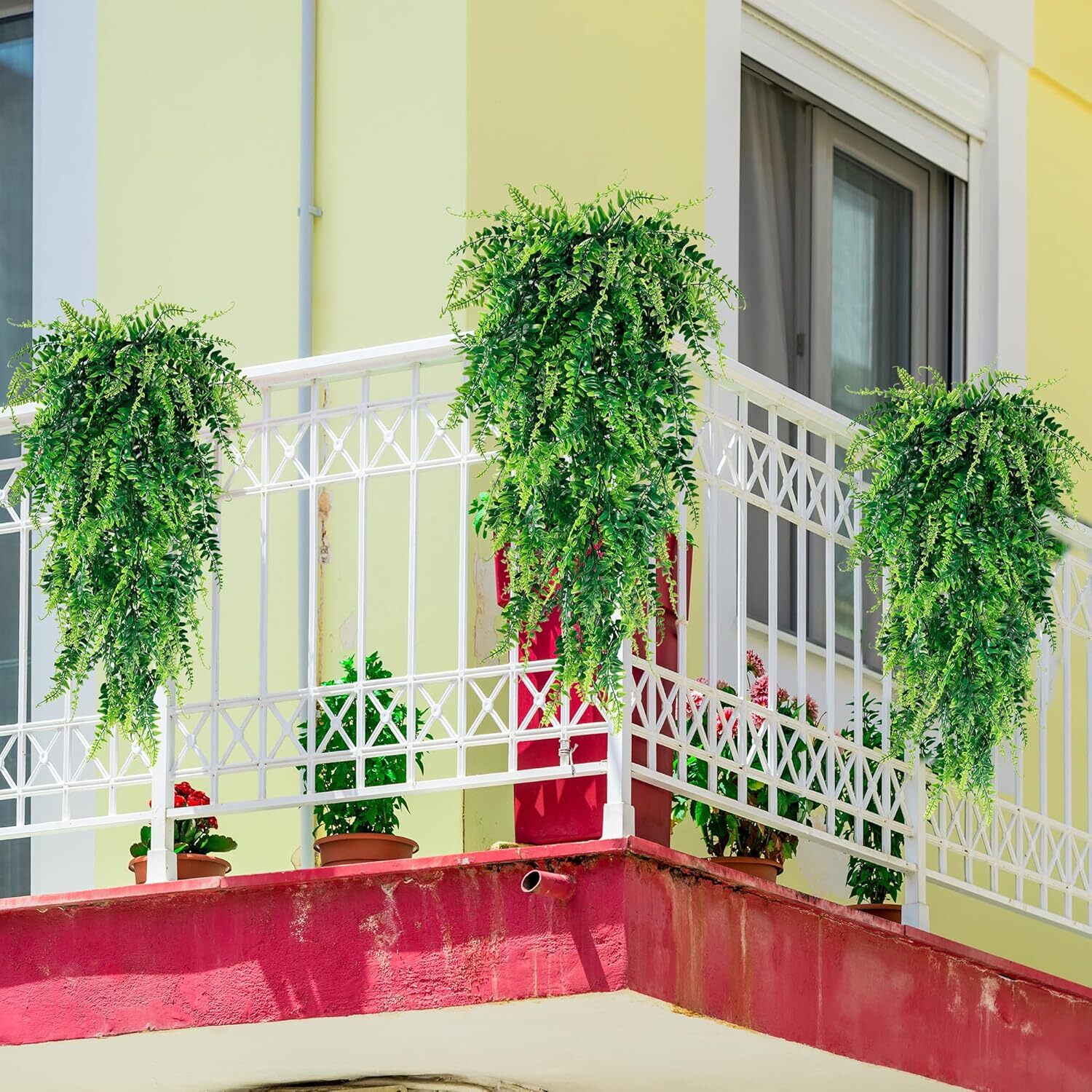 4Pcs Artificial Hanging Plants Fake Boston Ferns Wall Home Garden Outdoor Decor