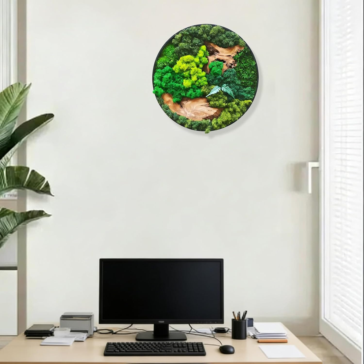 Handcrafted Round Moss Wall Art – Rustic Nature Decor for Home & Office