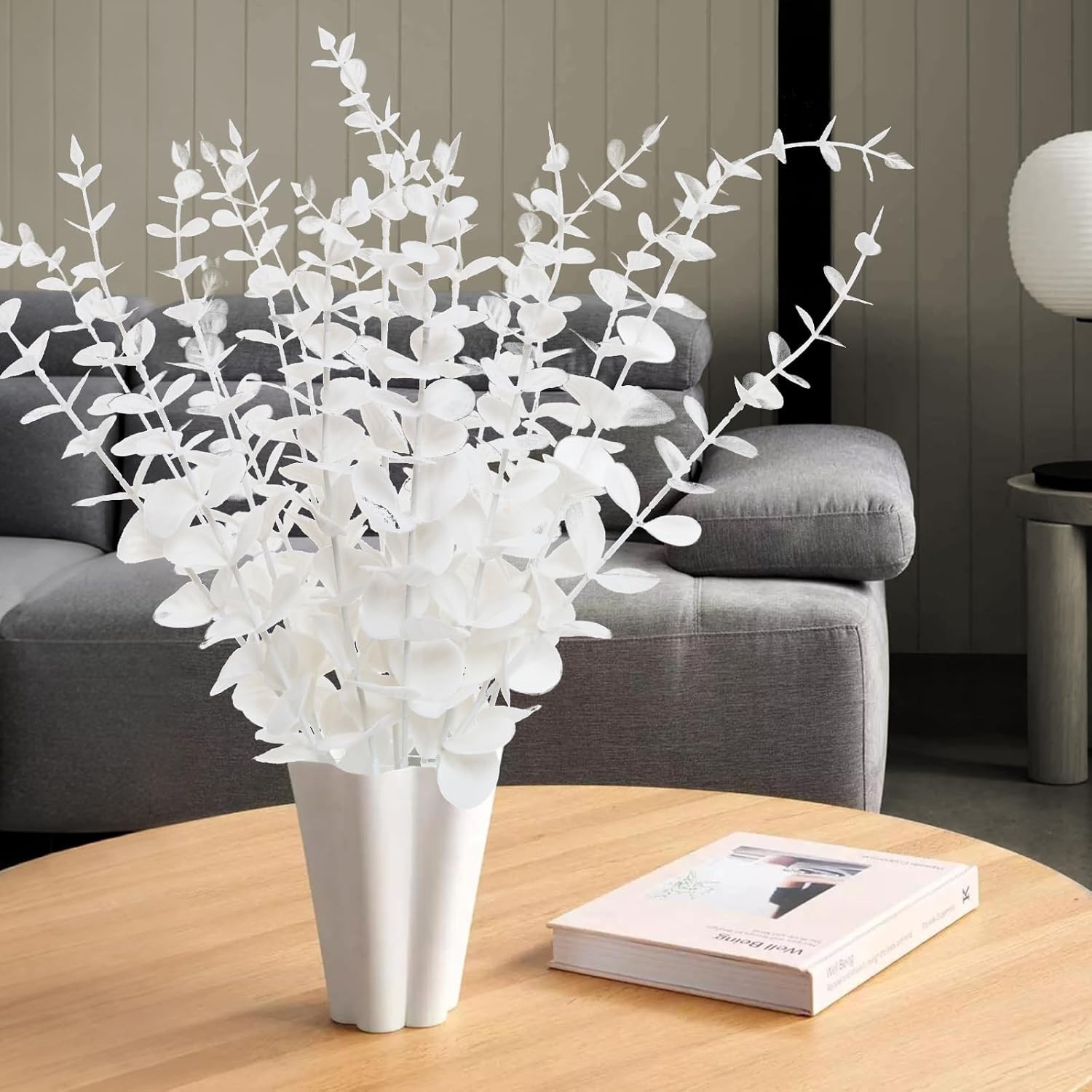 18pcs White Eucalyptus Stems Greenery Stems Fake Leaves Artificial Flowers Bo…