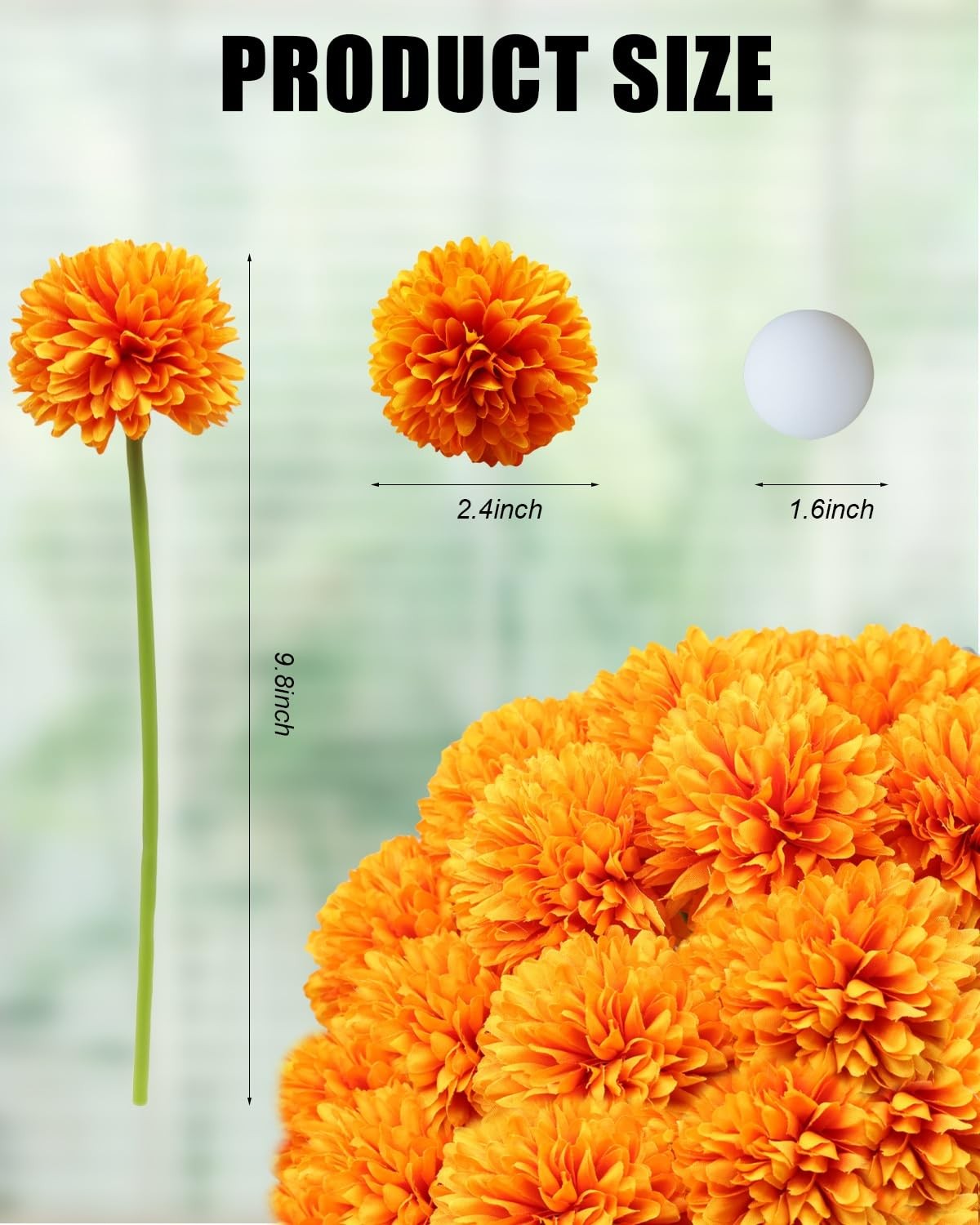 Artificial Silk Faux Chrysanthemum Flower Bouquets Orange Fall 12 PCS