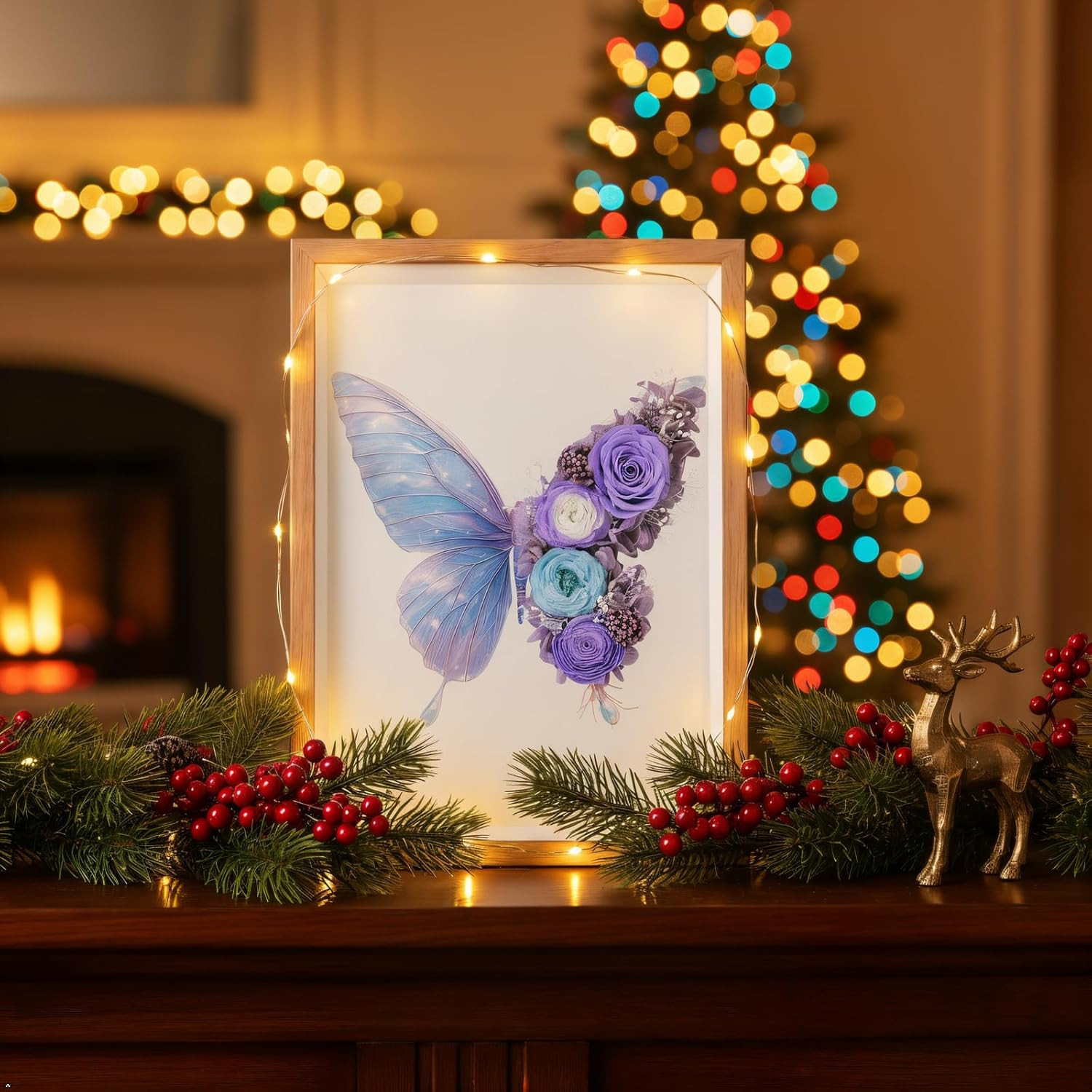 Lavender Preserved Flower Butterfly Shadow Box Frame – Elegant Wall Art Decor