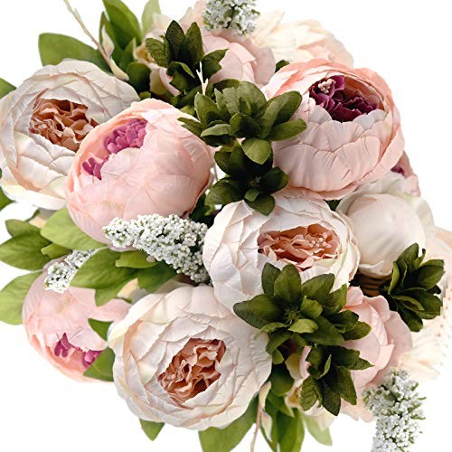 Vintage Artificial Peonies Silk Peony Flowers and Hydrangeas Rosy Pale Pink
