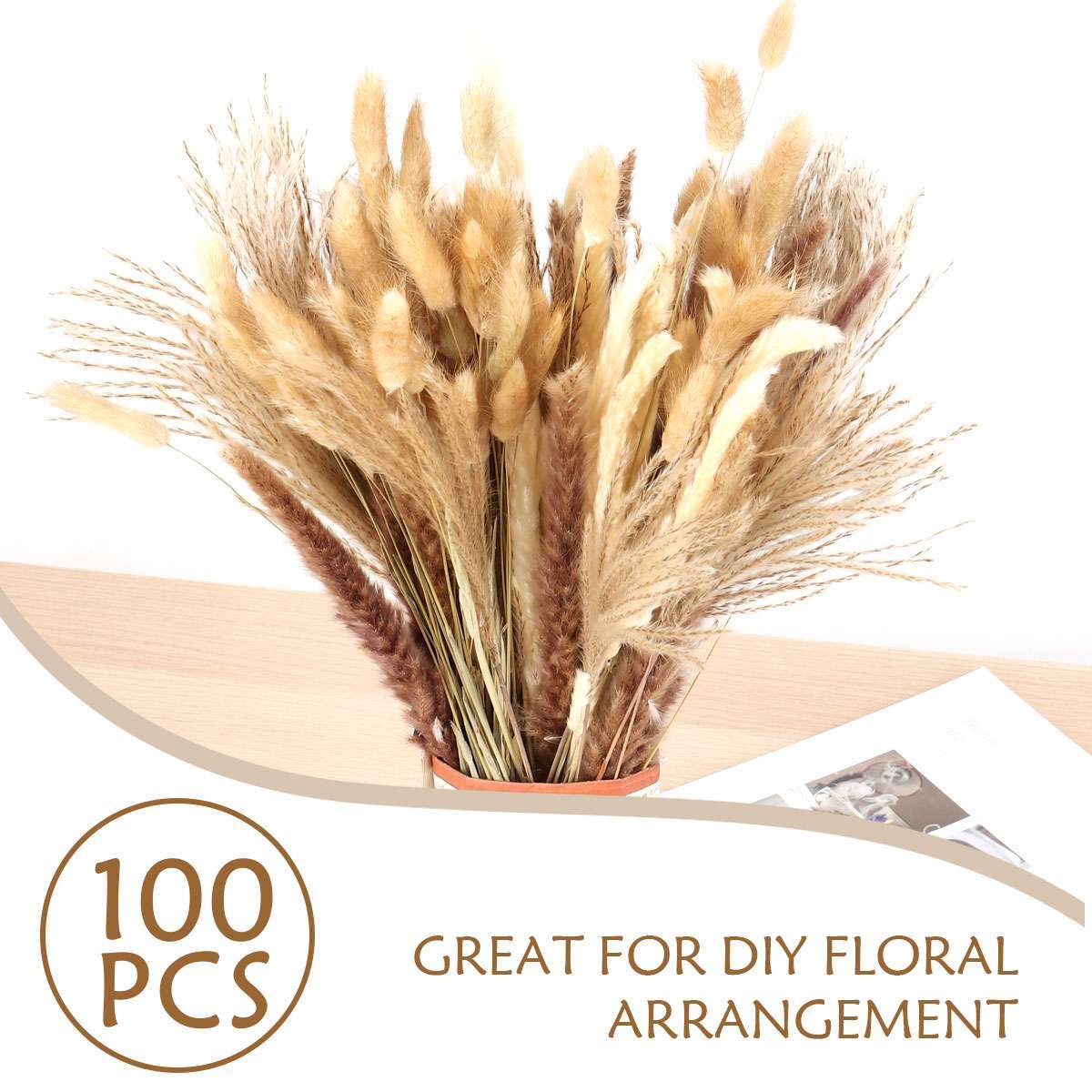 100PC Natural Dried Pampas Grass Boho Home Decor Bouquet Phragmites Dried Flower