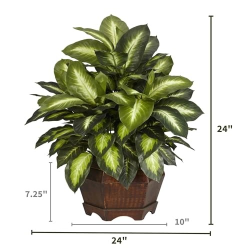 24in Dieffenbachia Artificial Plant, Faux Greenery with Decorative Planter