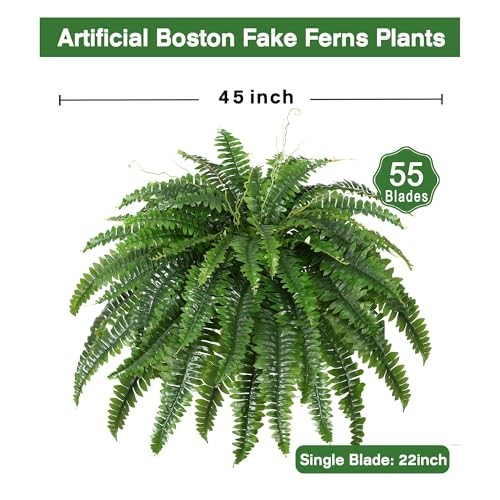 Artificial Boston Fern Bush- Set of 2 Large Artificial Ferns for 45″- 55 Leaves