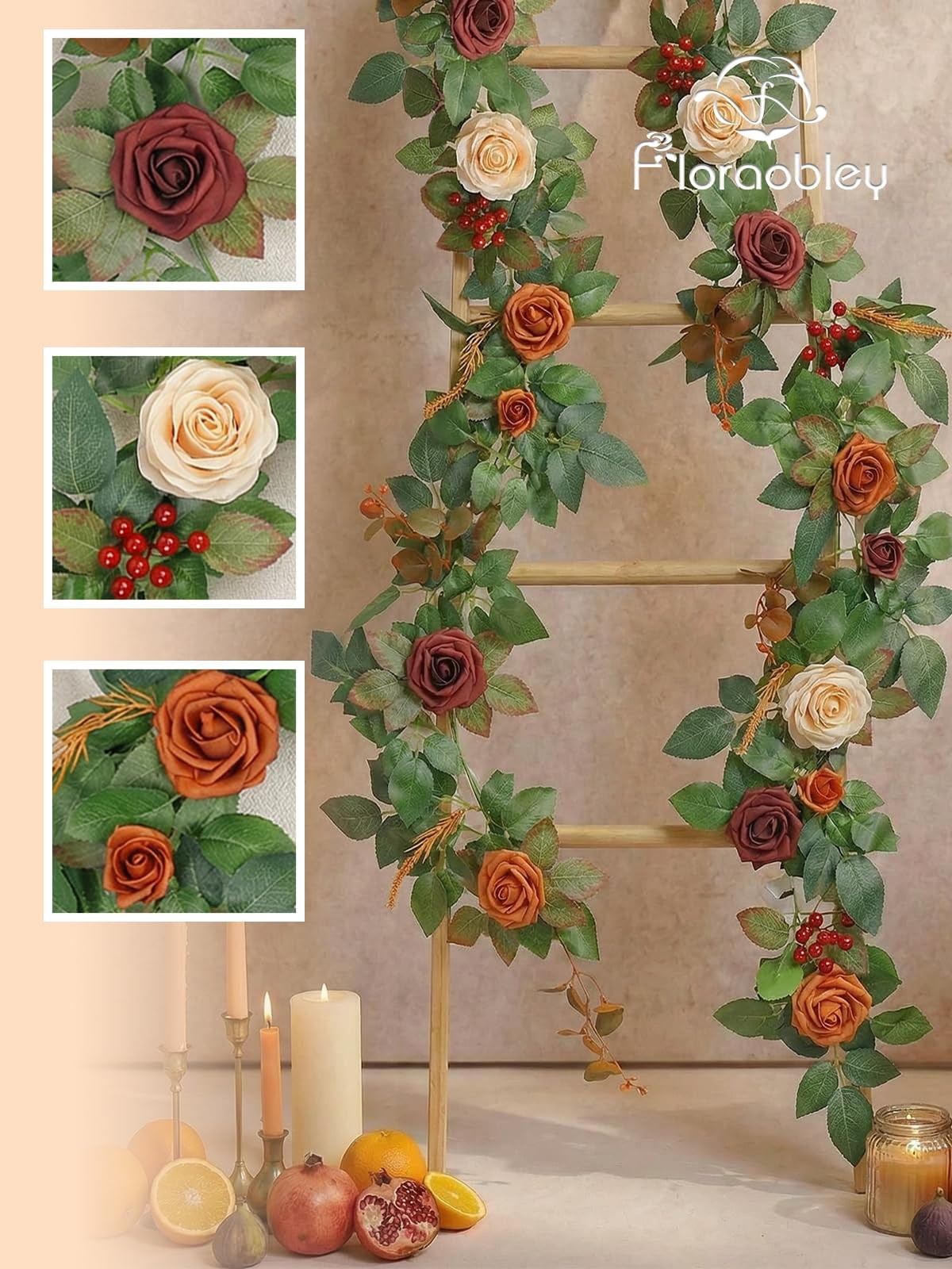 5.5FT Artificial Flower Garland Terracotta Rose & Greenery for Wedding Arch B…