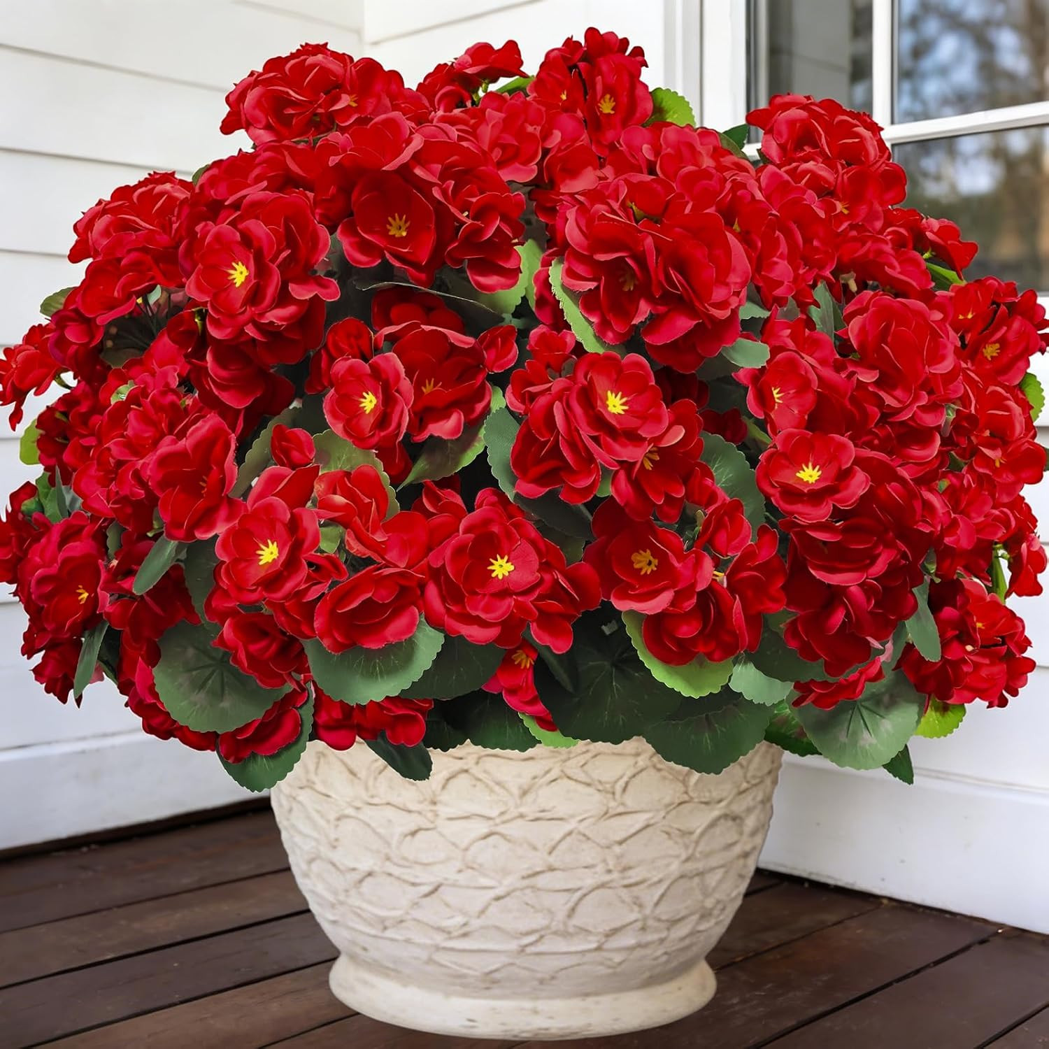 Artificial Geraniums Flowers for Outdoors Summer Decor, 4 Bundles Fake Flowers S