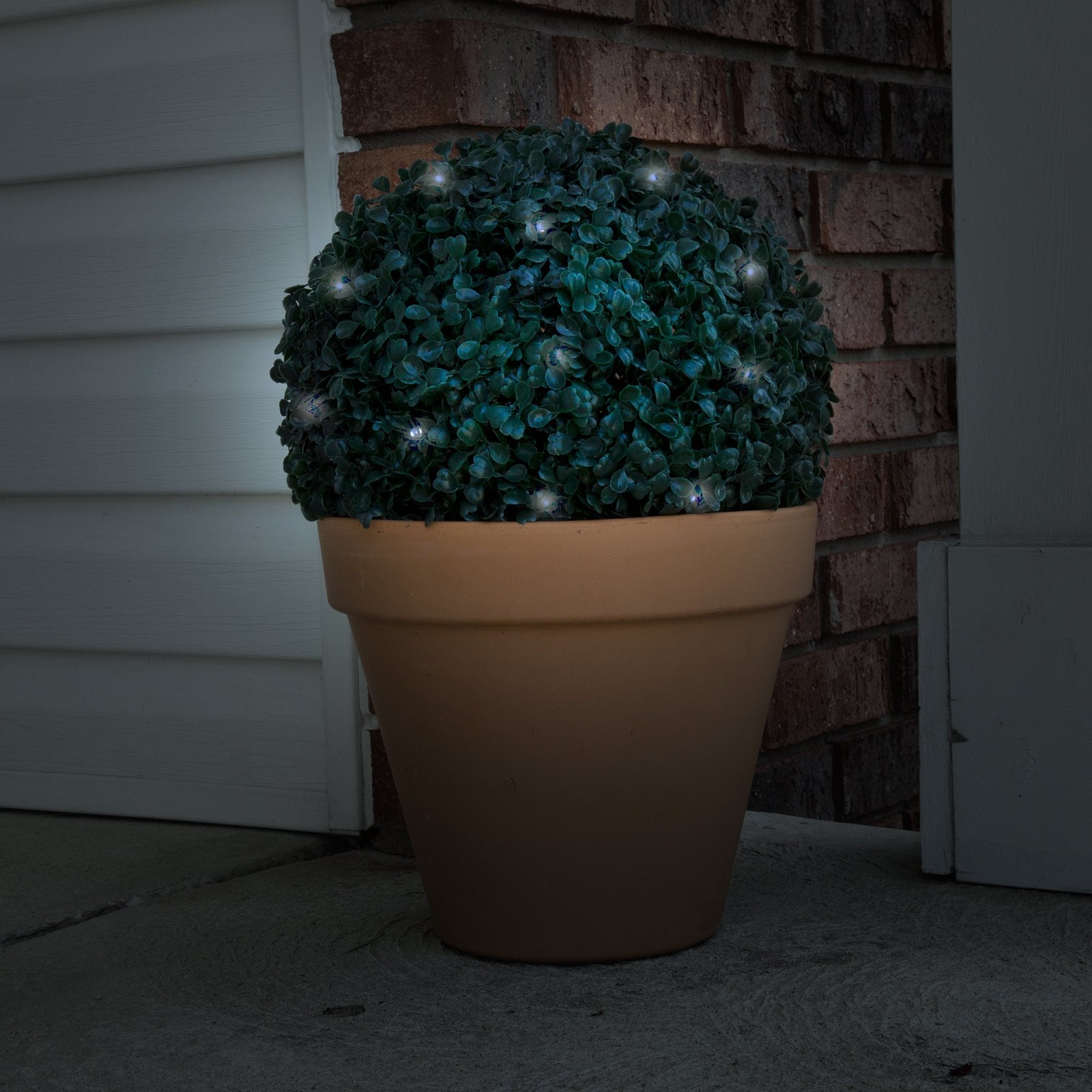 Boxwood Plant – 11in Faux Outdoor Topiary Pre-Lit with Solar LEDs – Artificia…