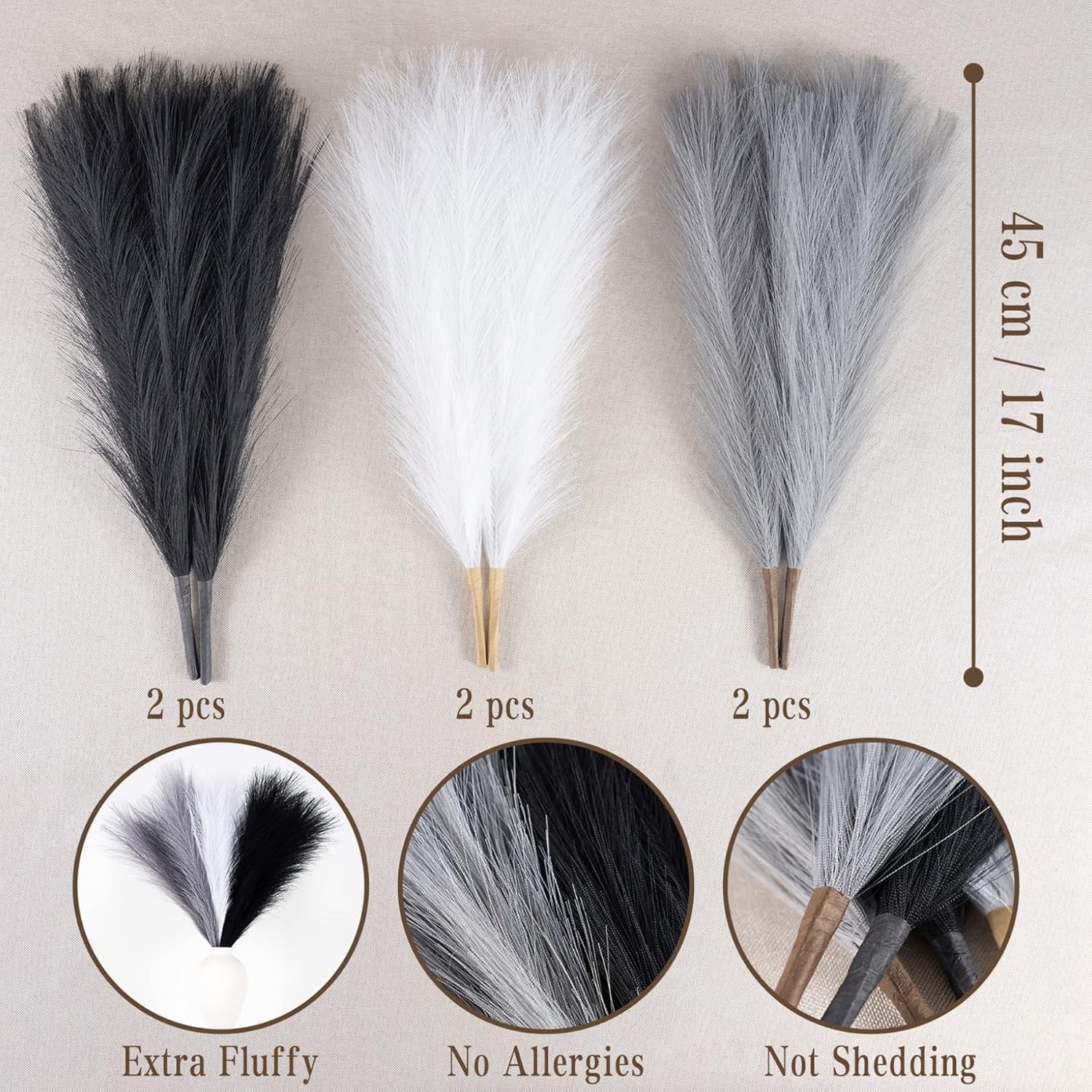 Faux Pampas Grass Decor, 18″/45cm Artificial Pampas Fluffy 6 Stem pompous Flo…