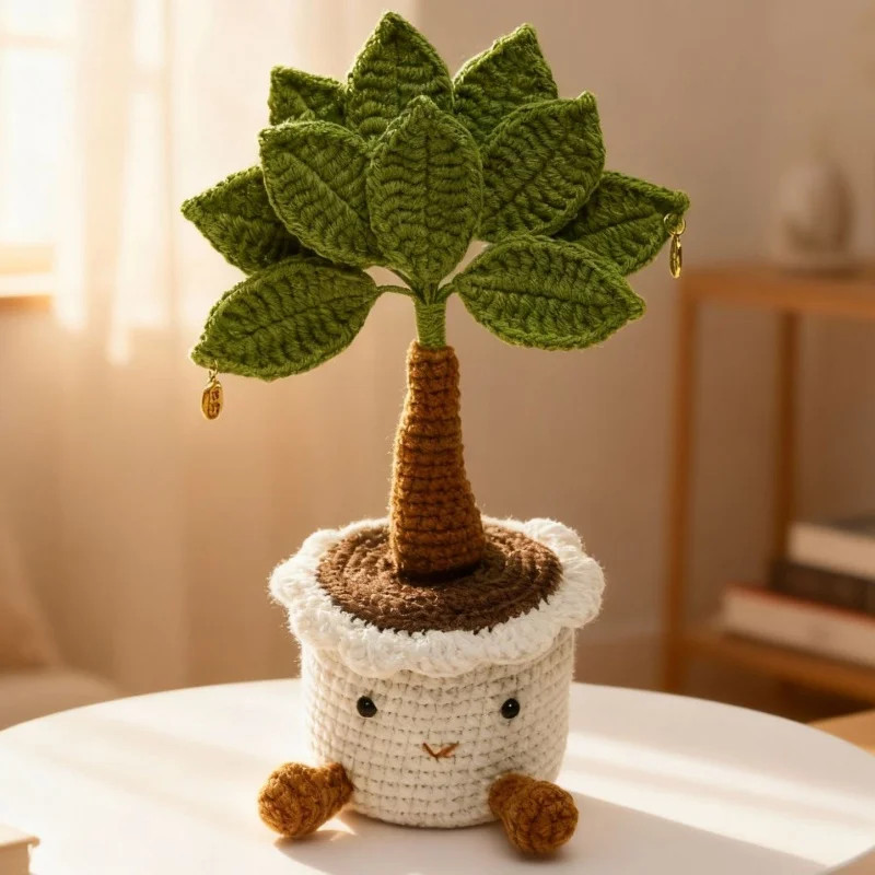 Handmade Crochet Money Tree Potted Stuffed Plants Finished Woven Bouquet Gifts