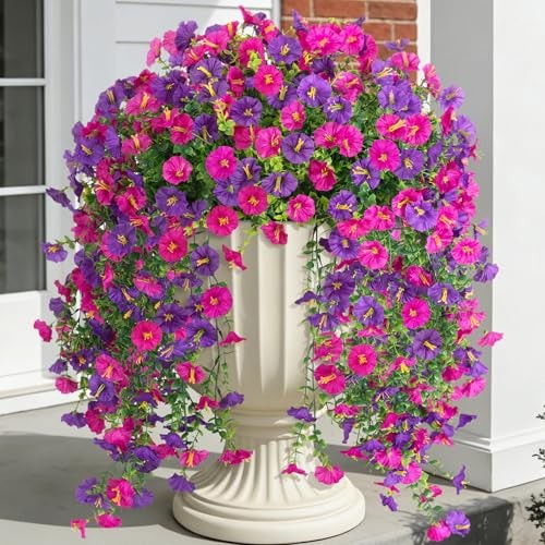 Artificial Hanging Morning Glory Flowers Purple 2 Bundles UV Resistant
