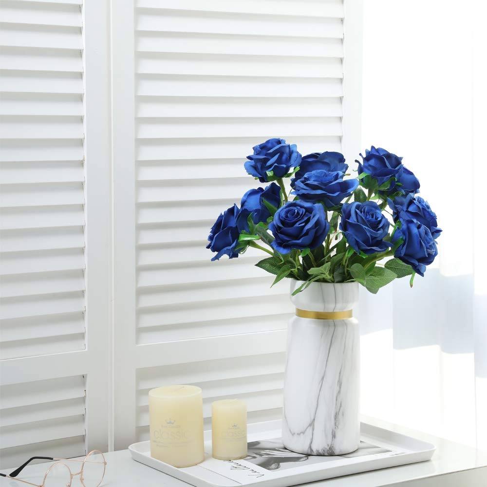 10 PCS Blue Artificial Silk Rose Flower Bouquet Lifelike Fake Wedding Decor