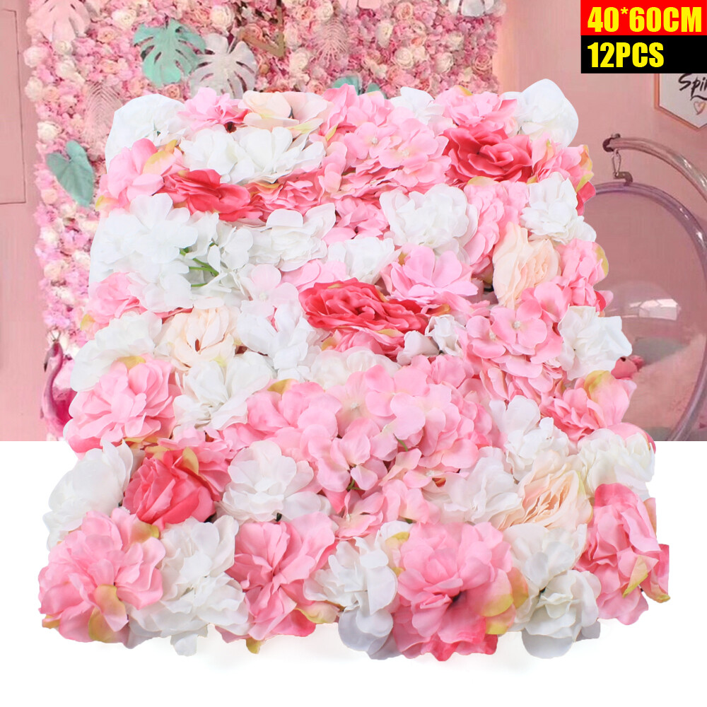 12Pc Rose Flower Wall Panels Artificial Silk Wedding Decor Party Home Floral DIY