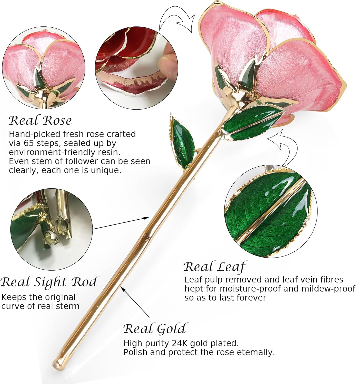 Rosa infinita bano oro resina flor preservada regalo cumpleanos aniversario